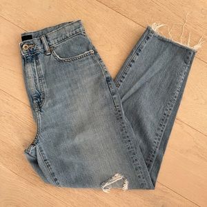 Uniqlo denim high waist straight leg distressed mid wash size 26
